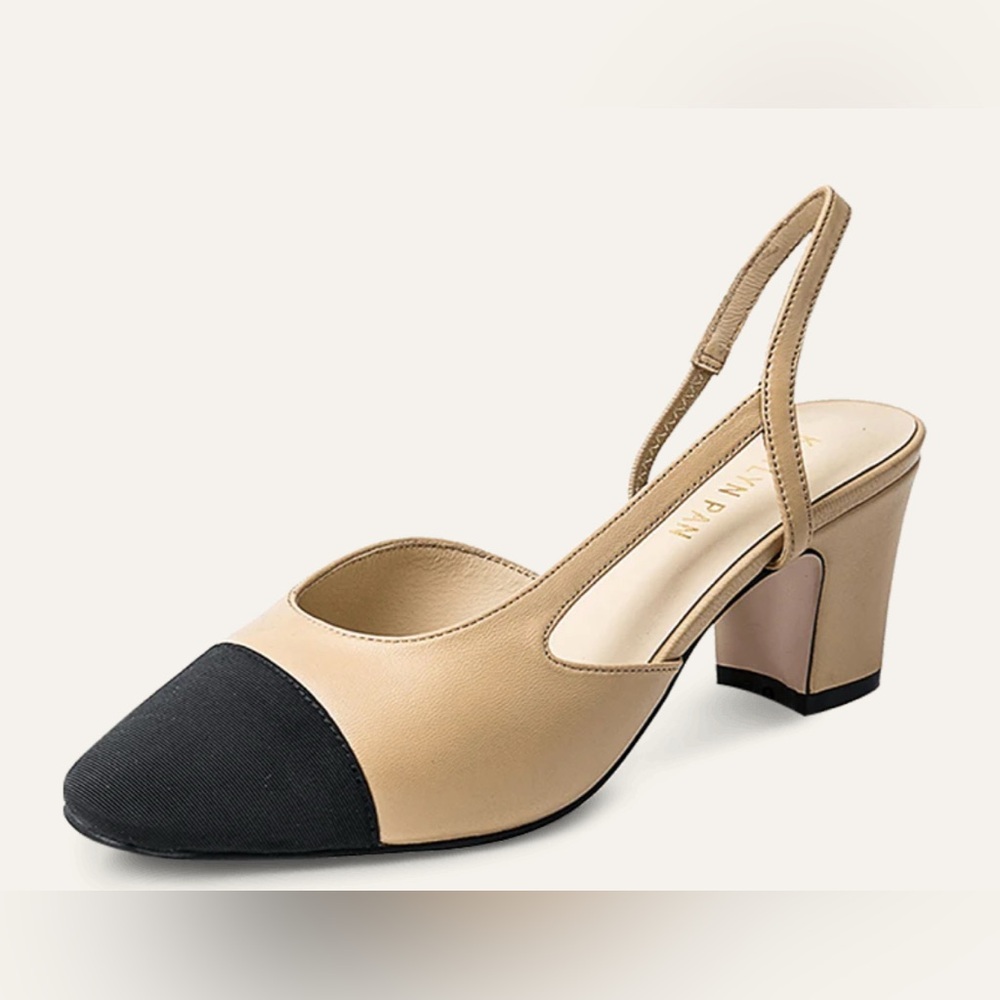 NWOB Kaitlyn Pan Lambskin Two Tone Block Heel Slingback Shoes Sz 10